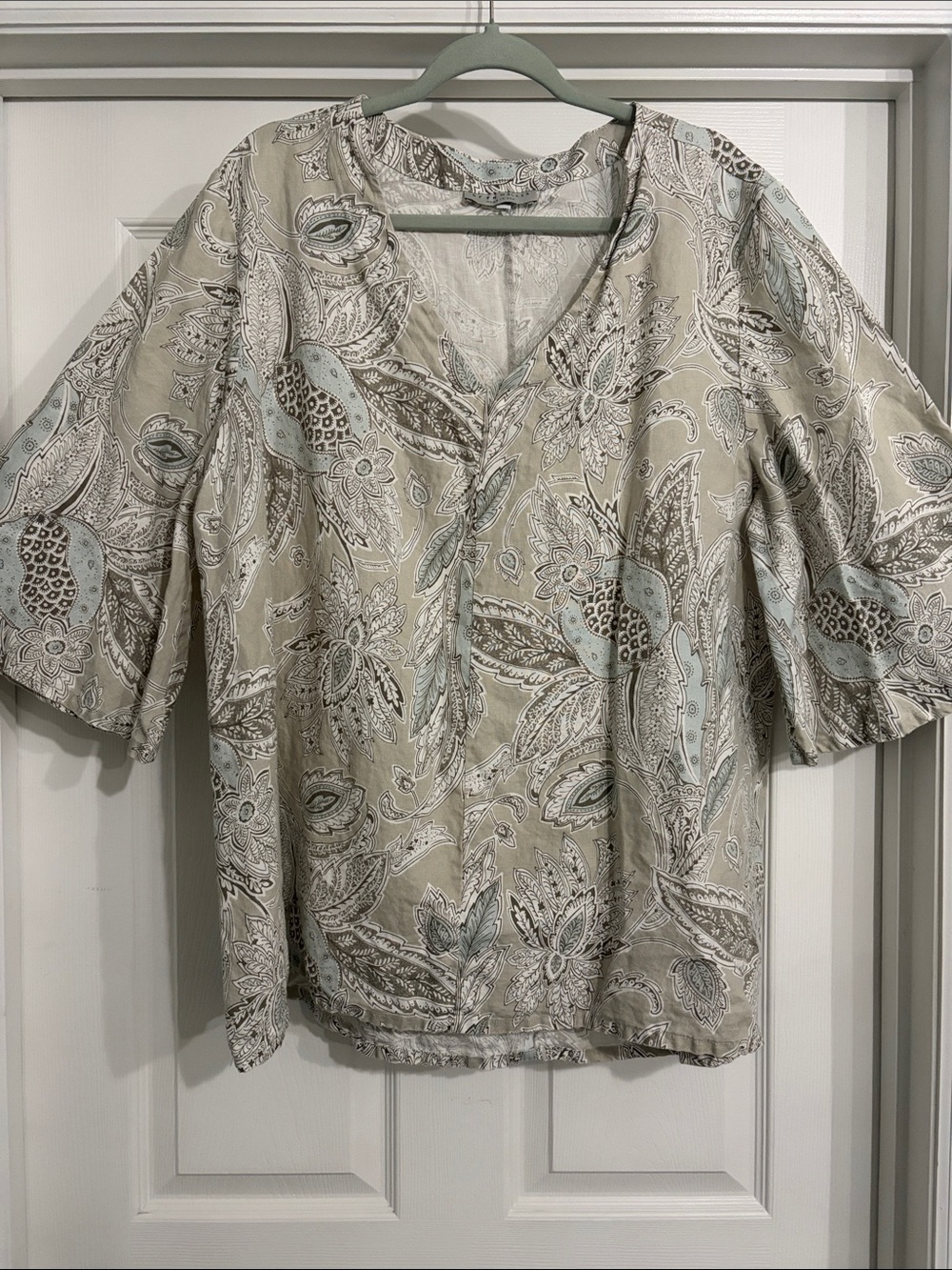 Bryn Walker 100% Linen Flare Sleeve Lilian Paisley Floral Print Tunic XL